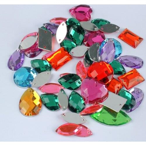 100pcs Mixed Sew On Rhinestones Trim Flat Back Sewing 2 Hole Glass Crystal Stone For DIY Wedding Dress Decoration Rhinestones