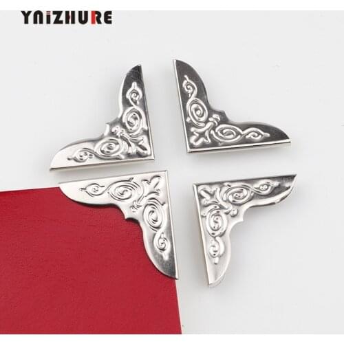 16Pcs Silver Book Scrapbooking Albums Menus Corner Protectors Metal Corners For Books Pattern Carved 30*30*4mm Inside size 4mm
