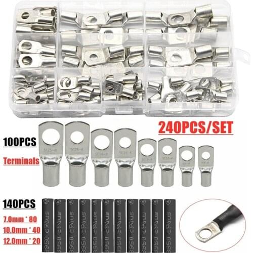 60/240/260CPS Assortment Car Auto Copper Ring Terminal Wire Crimp Connector Bare Cable Battery Terminals Soldered Connectors Kit