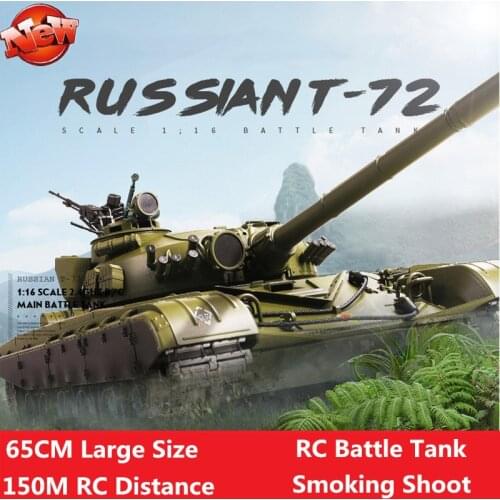 65CM Large Size 2.4G 1:16 Remote Control Millity Tank T72 Model RC Battle Tank Can Smoke Sound Effect 150M RC Distance 30Mins to