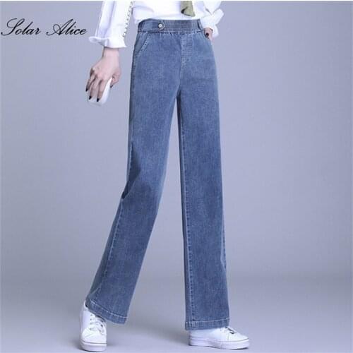 Free Shipping 2020 Womens Autumn And Winter New High-Rise Elastic Waist Wide-Leg Jeans Slimming Plus Size Casual Pants