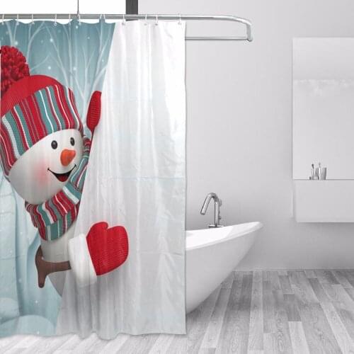 Eco-friendly Custom Unique Christmas Snowman Shower Curtain Bathroom Waterproof Rideau De Douche with 12 Hooks