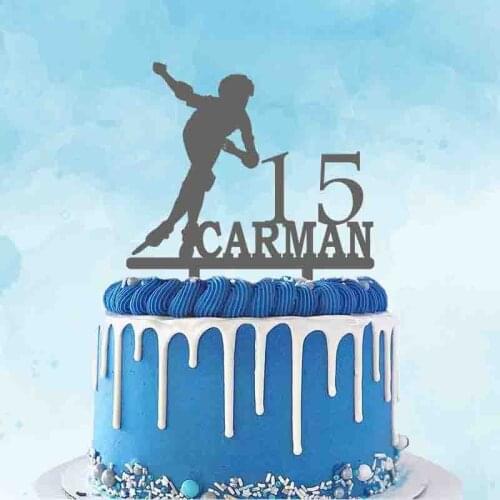 Boy Playing Roller Skating Silhouettes Custom Name Age Man Roller Skating Topper For Boy Birthday Party Cake Decoration