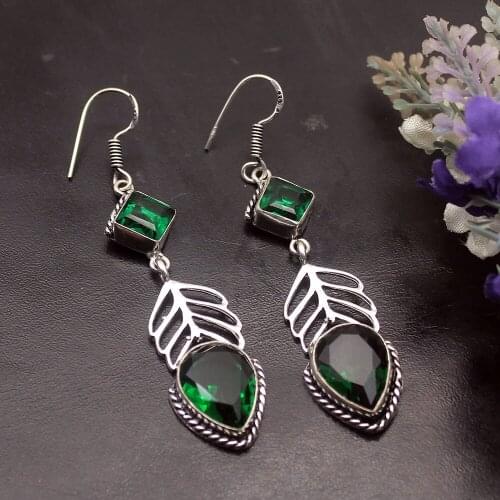 Hermosa Amazing New Coming Vintage GreenTopaz Dangle Earrings For Women 2 5/8 Inch A87