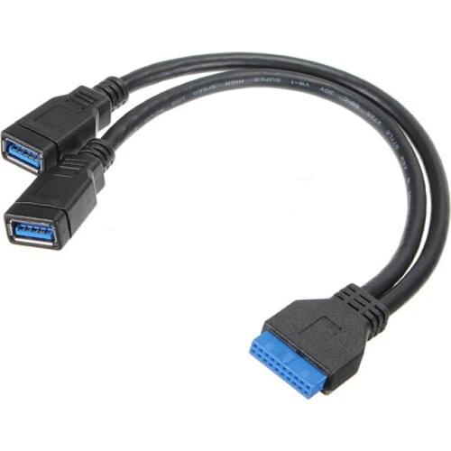 Jimier U3-042-0.1M New 2 ports USB 3.0 Type A Female to Motherboard 20pin Header Cable Adapter Converter 10cm