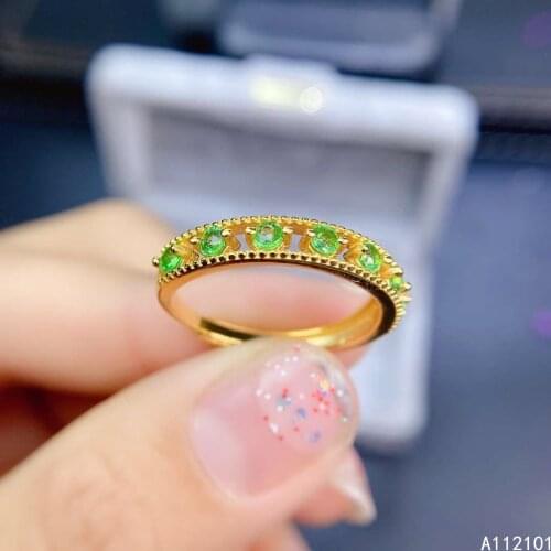 KJJEAXCMY fine jewelry S925 sterling silver inlaid natural Tsavorite new girl popular gemstone ring support test Chinese style
