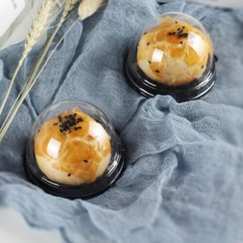 50Pcs Round Cupcake Case Container Disposable Plastic Moon Cake Box Dome Egg Yolk Crisp Carrier Holder Packaging Box for Wedding