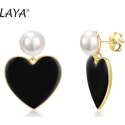 Laya Silver Heart-Shaped Earrings For Women Pure 925 Sterling Silver Natural Fresh Water Bread Beads Pearl Drop Earrings Jewelry