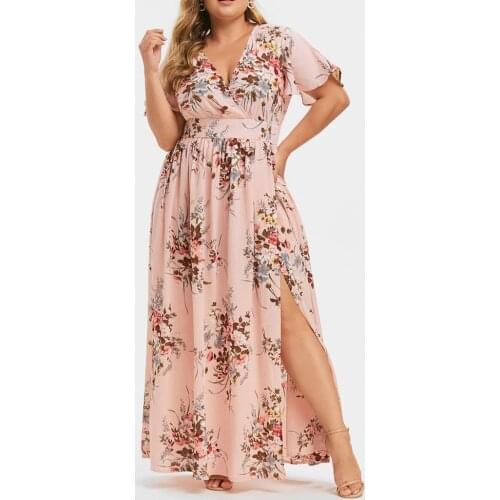 Summer Fairy Floral Print Long Dress Women Plus Size High Waist Boho Beach Dress Beautiful High Split Pagoda Sleeve Dress