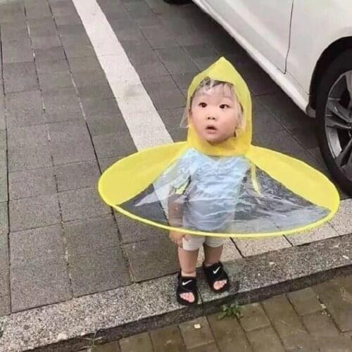 Cute Raincoat Cartoon Kids Rain Coat UFO Children Umbrella Hat Magical Hands Free Tops Boys And Girls Windproof Poncho Baby