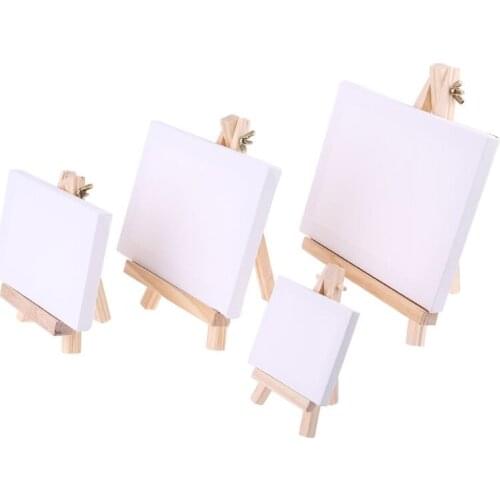 Mini Canvas And Natural Wood Easel Set For Art Painting Drawing Craft Wedding Supply