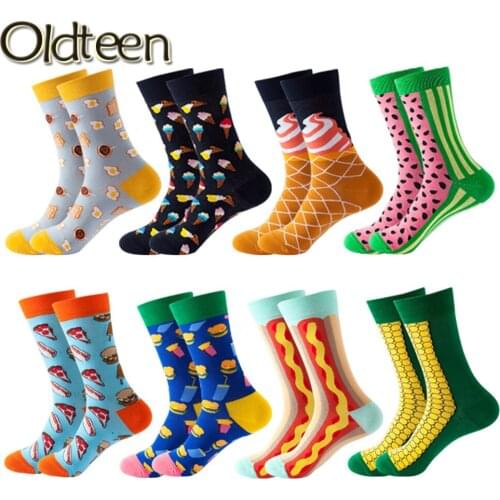Fashion Classic Business Combed Cotton Men Socks Unisex Hip Hop Woman Harajuku Fruit Pattern Happy Art Socks Trend Street Style