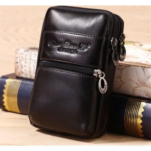 Men Genuine Leather Cowhide Hook Cell Mobile/Phone Case Cover Cigarette Belt Hip Fanny Bag Waist Pack Purse For Father Gift New