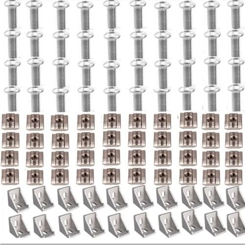 3030 Aluminum Profile Connector Set: 40Pcs M6 X 12 mushroom head hexagon screw + 20Pcs 3030 Corner Bracket + 40Pcs M6 Slide nut
