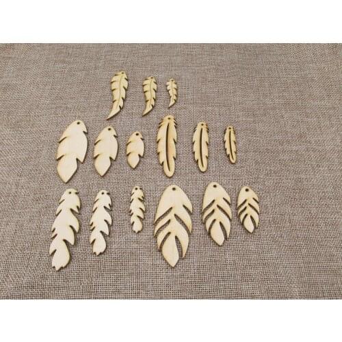 Unfinished Laser Cut Wooden Earrings Blank Pendant Wood Feather Shapes For DIY Jewelry Project Making