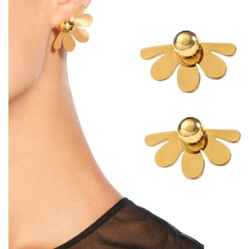New Style Metal Flowers Fan Earring Vintage Design Women Luxury Gold Color Fashion Flowers Ear Clip Jewelry Gift
