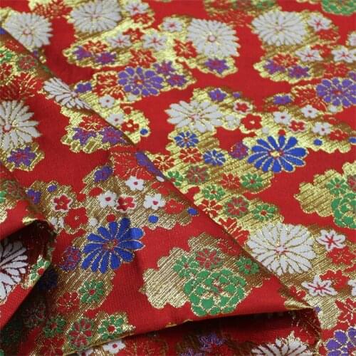 NW96 Flowers Red Filigree Embroidered Brocade Fabric Chinese Cheongsam Clothes Dress Fabric DIY Sewing Materials Home Textiles