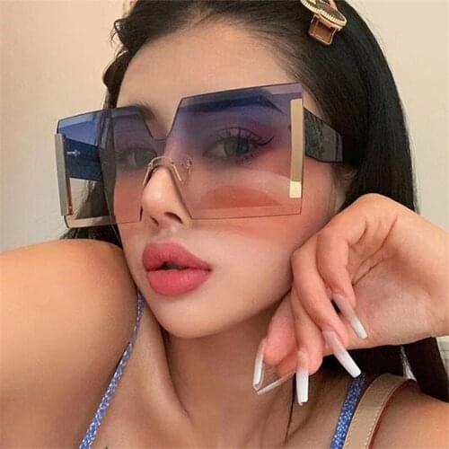Womens Oversized Glasses Semi Rimless Square Sunglasses Designer Brand Luxury Large Female Sun Glasses AS083