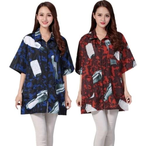 Salon Barber Professional Fashion Smock Stylist Zipper Jacket Hairdresser Hairdressing Cape Work Clothes Pet Groomer Apron Gown