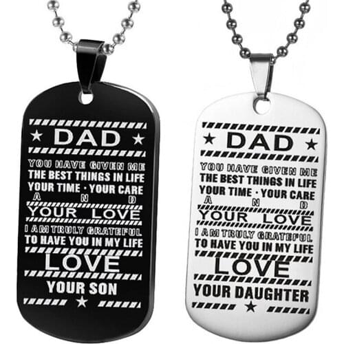 Gift For Dad From Daughter/son)Engraved with Love Information Stainless Steel Military Necklace Pendant Engraved Necklace