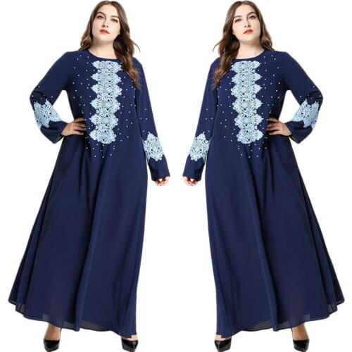 Plus Size Abaya Muslim Embroidery Beading Dubai Kaftan Turkish Caftan Women Long Sleeve Maxi Dress Gown Islamic Clothing Robe