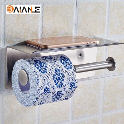 Stainless Steel Luxury Bathroom Toilet Paper Holder Bathroom Shelf 2 Roll Holder with Mobile Phone Storage Shelf Rack