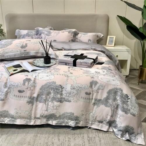 European-style Luxury Lyocell Bedding Set Household Luxury Four-piece Silky Skin-friendly High-end Printing Duvet Cover Sheet