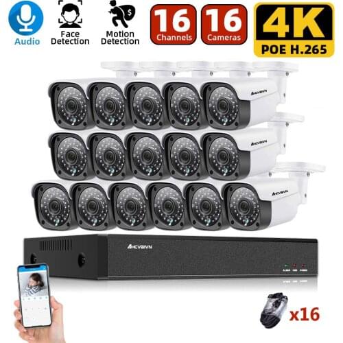 H.265+ 16CH 4K 8MP POE NVR System 8MP security IN/Outdoor waterproof Audio AI Record IP cameras CCTV Video Surveillance kit