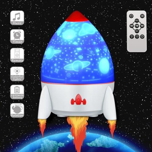 Sleeping Light Led Projector Rocket Rotating Projector Starry Sky Space Nightlight Night Light Lamp Bedroom Decoration Kids Gift