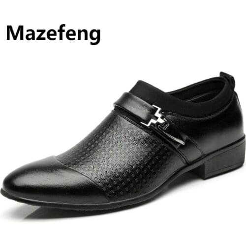 Mazefeng Fashion Oxford Shoes for Mens Shoes Metal Decoration Men Formal Shoes Leather Men Dress Loafers Man Slip on Masculino