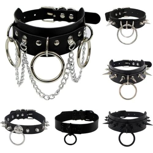 Vintage Spike Necklace Punk Choker Collar Goth Silver Color Chain Pendant Necklace Women Leather Necklaces Jewelry