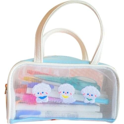 6XDA Waterproof Cosmetic Bags PU Transparent Zippered Toiletry Bag with Handle Makeup Bag Pouch for Bathroom Vacation