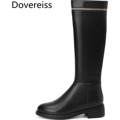 Dovereiss Fashion Womens Shoes Winter new Elegant Round toe flats Zipper Knee high boots Concise Mature 33-45
