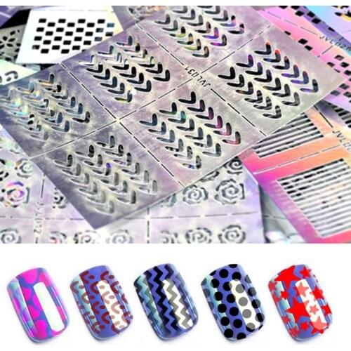 10 Sheets Nail Art Guide Tips From Fringe Guides DIY Sticker 3D Manicure Polish Hollow Stencils French Nails