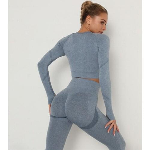 2 Pcs Sets Yoga Suit Tummy Control Sports Suits High Stretch Yoga Leggings Sets Fitness Athletic Shirt Training Sets Gym Wear