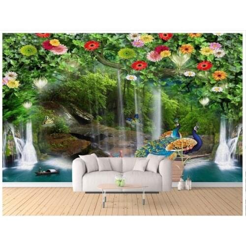 3D wallpaper custom 3d wall murals wallpaper landscape mural Forest park shade road 3d background wall walkway aisle living room