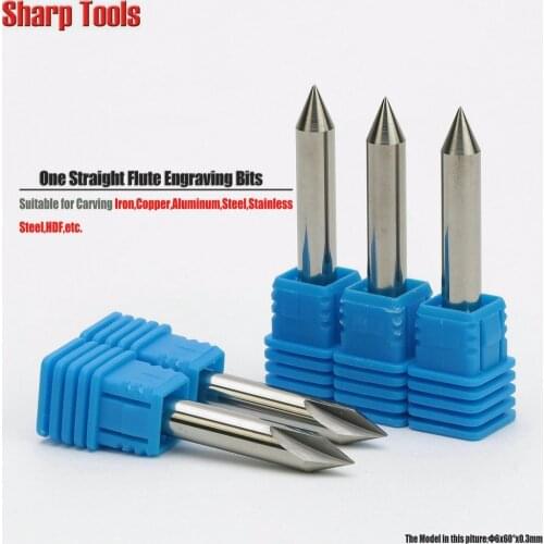 6x0.3MM 60 Angle V Bit One Flute Straight Milling Cutter CNC Engraving Tool 3D Carving Imported Solid Carbide End Mill for Metal