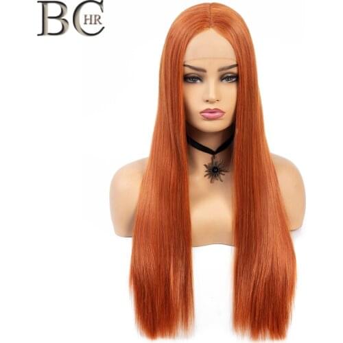 BCHR 22 Inch Straight Wig Orange Synthetic 13*4 Lace Front Wig for Women Middle Part Long Wig Handmade Lace Hair Shipping