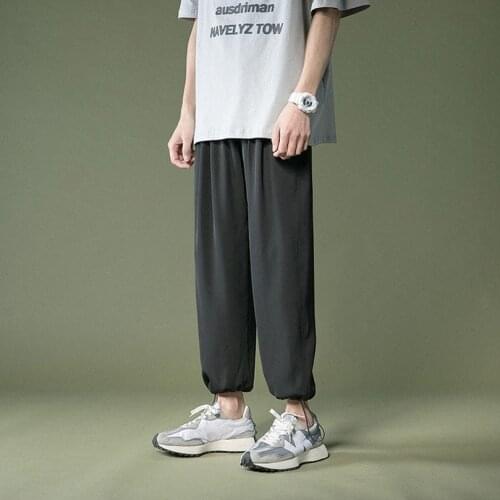 Ice Silk Casual Pant Men Summer New Sport Jogger Jogging Baggy Thin Drawstring Tracksuit Wide Leg Trousers Streetwear 2021