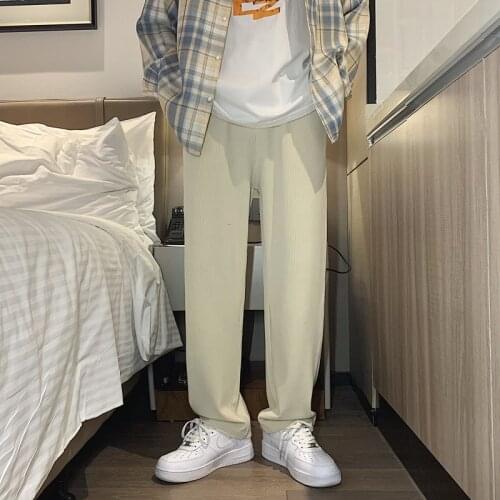 Pleated Pants Mens Fashion Casual Wide-leg Pants Men Streetwear Korean Spring Summer Ice Silk Pants Mens Straight Trousers