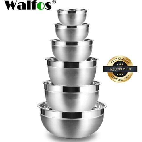 Walfos Stainless Steel Mixing Bowls Non Slip Nesting Whisking Bowls Set Mixing Bowls For Salad Vegetables Eggs Cooking Baking