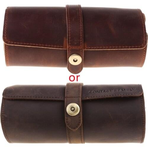​3 Slots Genuine Leather Watch Roll Travel Case Portable Vintage Horse Leather Display Watch Storage Box Watch Organizers
