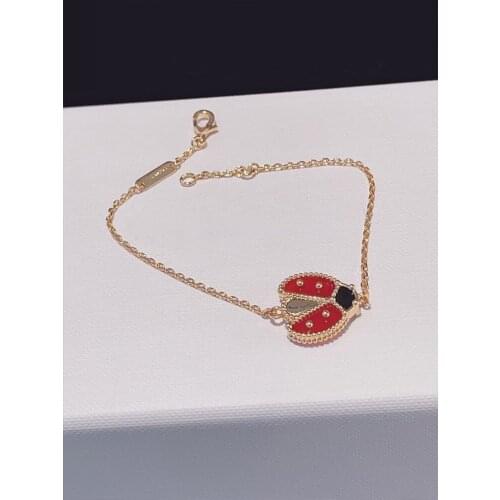 Pure 925 sterling silver new brand lady ladybug bracelet party wedding rose gold lovely animal red beetle luxury jewelry, girl