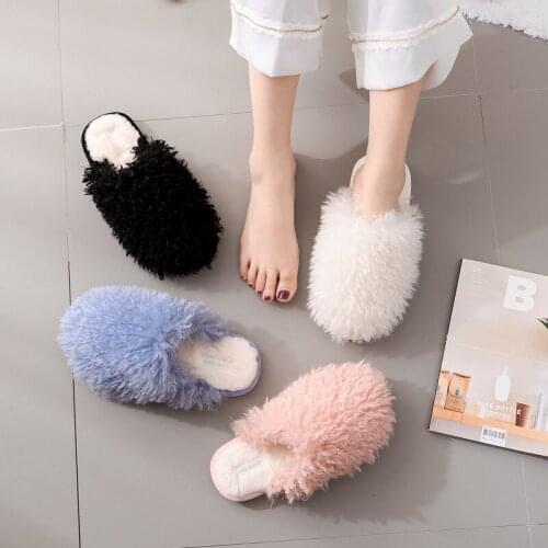 Home Women Slippers Winter Warm Fluffy Slippers Slip on Flats Slides White Female Faux Fur Slides Plush Mules Female Footwear