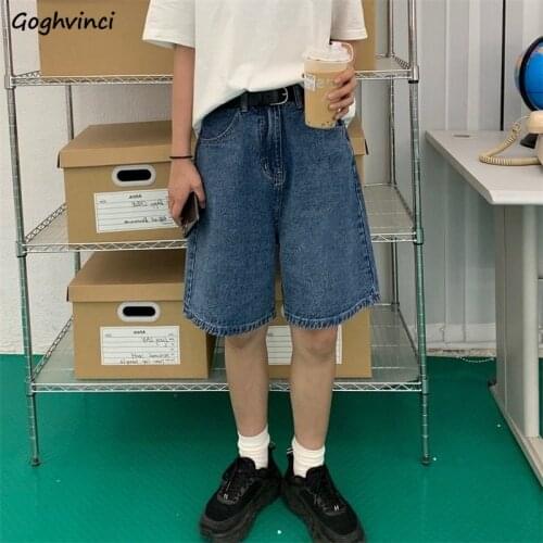 Retro Denim Shorts Women Blue Classic All-match Boyfriend Students Baggy Pockets Vintage Female Outdoor Straight New-arrival Hot