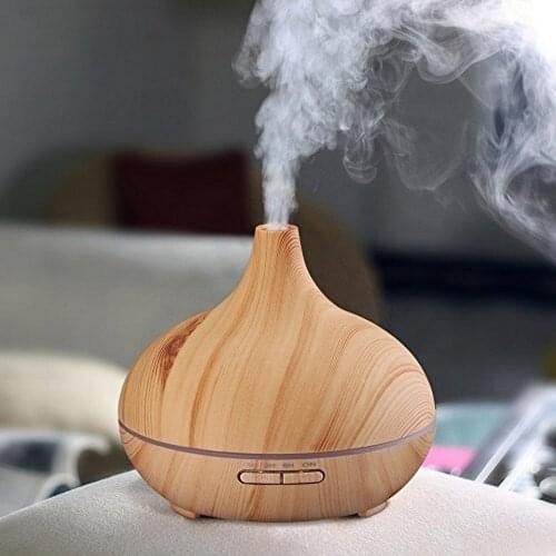 400ml Electric LED Ultrasonic Humidifier Essential Oil Diffuser Air Freshener for Homes Aroma Incense Waterfall Wood Grain