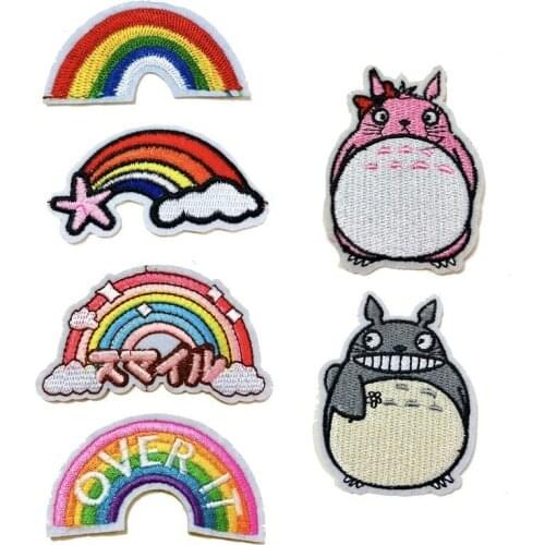 Fine Cute Japanese Anime Totoro Patches Iron On Cartoon Rainbow Appliques for Clothes 3D Diy Clothes Coats Badges Stickers