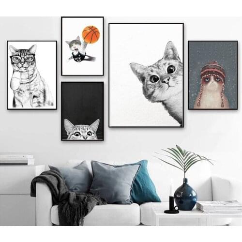 Kawaii Funny Animal Cat Wall Art Canvas Painting Poster and Print Nursery Wall Art Picture Nordic Baby Kid Bedroom Decoration