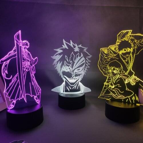 Kurosaki Ichigo Manga Bleach Anime Figure Lava Lamp 3D Led RGB Neon Battery Night Lights Birthday Cool Gifts Bedroom Table Decor