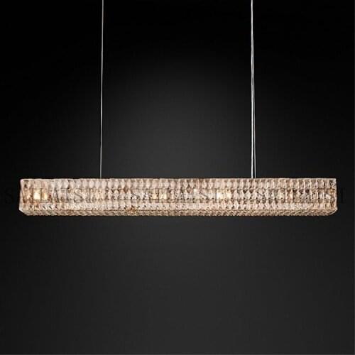 Led e14 Retro American Iron Crystal Clear Rectangle Lustre Chandelier Lighting Suspension Luminaire Lampen For Dinning Room